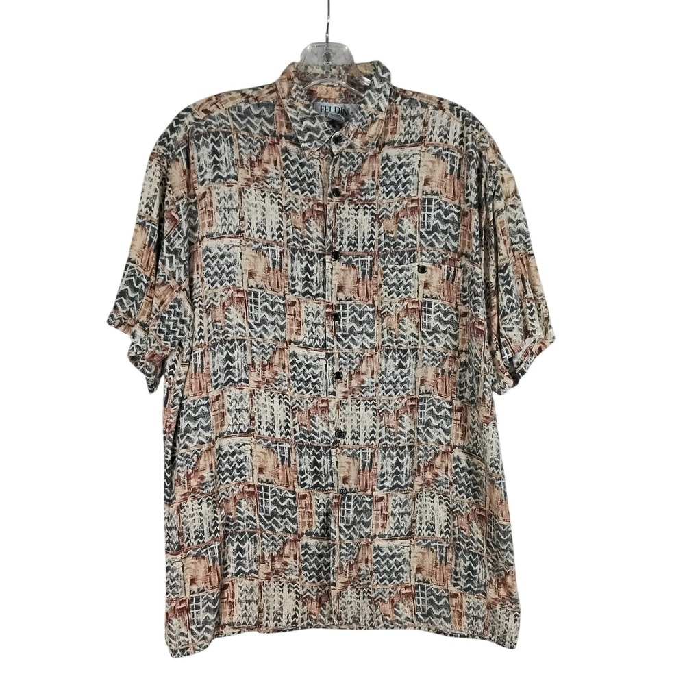 Feldini Vintage Abstract Geometric Short Sleeve Button Up Shirt Medium Retro 90s